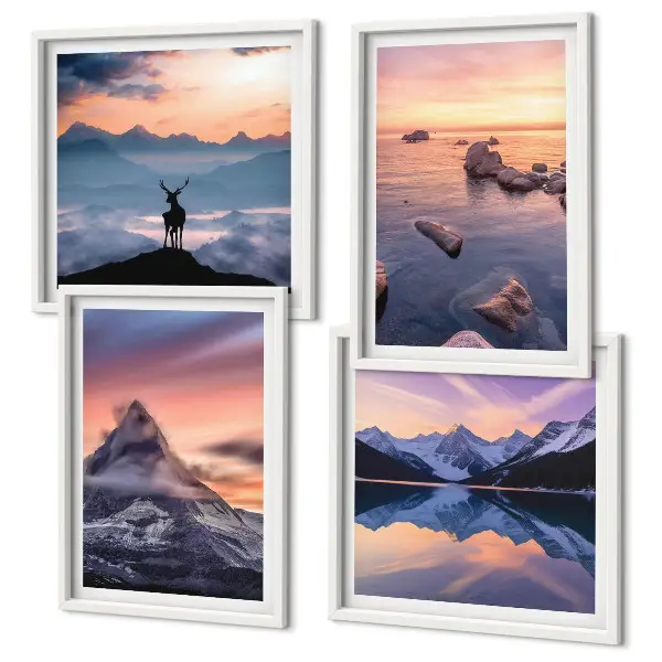 Composição de quadros paisagens com montanhas e lagos