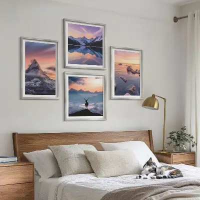 Composição de quadros paisagens com montanhas e lagos