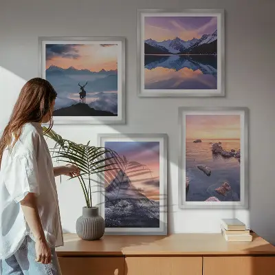 Composição de quadros paisagens com montanhas e lagos