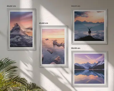 Composição de quadros paisagens com montanhas e lagos