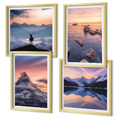Composição de quadros paisagens com montanhas e lagos