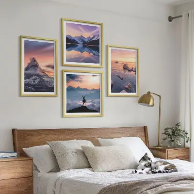 Composição de quadros paisagens com montanhas e lagos