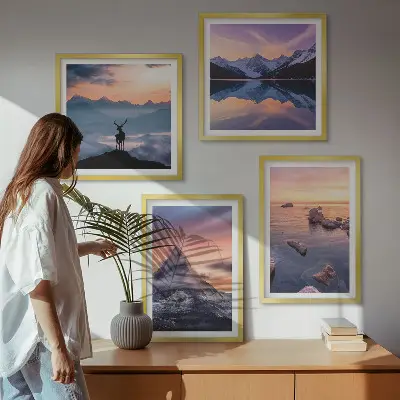Composição de quadros paisagens com montanhas e lagos
