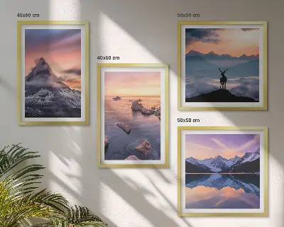 Composição de quadros paisagens com montanhas e lagos