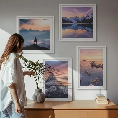 Composição de quadros paisagens com montanhas e lagos