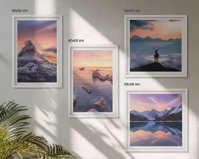 Composição de quadros paisagens com montanhas e lagos