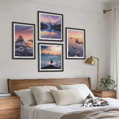 Composição de quadros paisagens com montanhas e lagos