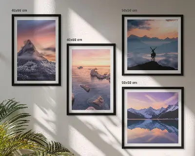 Composição de quadros paisagens com montanhas e lagos