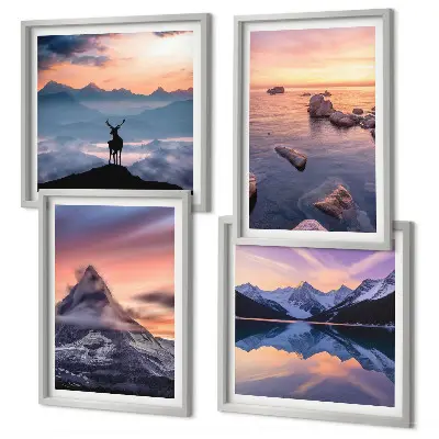 Composição de quadros paisagens com montanhas e lagos