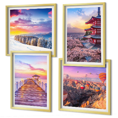 Conjunto de 4 quadros com moldura Paisagens celestes românticas