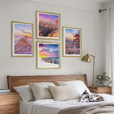 Conjunto de 4 quadros com moldura Paisagens celestes românticas