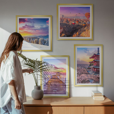 Conjunto de 4 quadros com moldura Paisagens celestes românticas