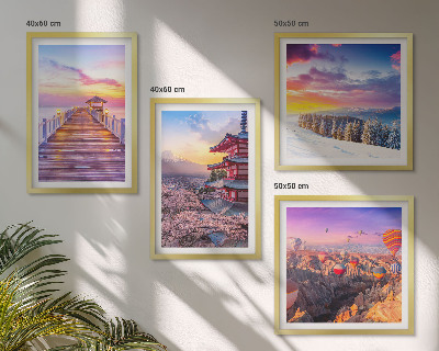Conjunto de 4 quadros com moldura Paisagens celestes românticas