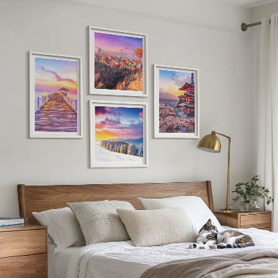 Conjunto de 4 quadros com moldura Paisagens celestes românticas