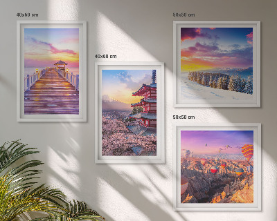 Conjunto de 4 quadros com moldura Paisagens celestes românticas