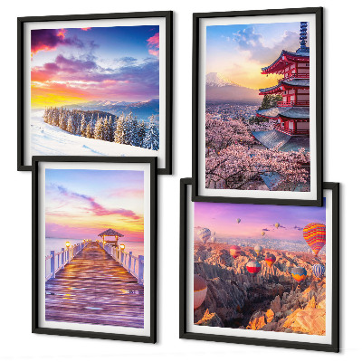 Conjunto de 4 quadros com moldura Paisagens celestes românticas