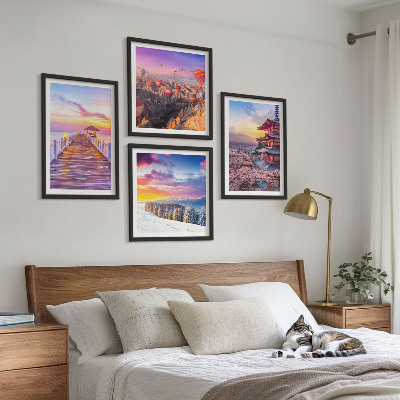 Conjunto de 4 quadros com moldura Paisagens celestes românticas