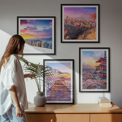 Conjunto de 4 quadros com moldura Paisagens celestes românticas