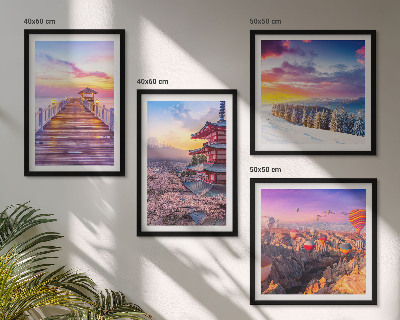 Conjunto de 4 quadros com moldura Paisagens celestes românticas