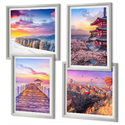 Conjunto de 4 quadros com moldura Paisagens celestes românticas