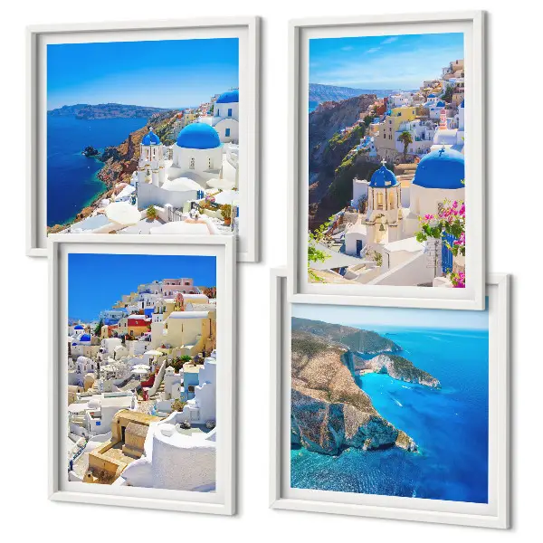 Políptico com moldura paisagem arquitetônica de Oia em Santorini na Grécia