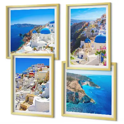 Políptico com moldura paisagem arquitetônica de Oia em Santorini na Grécia