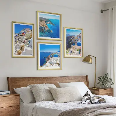 Políptico com moldura paisagem arquitetônica de Oia em Santorini na Grécia