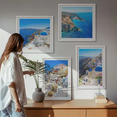 Políptico com moldura paisagem arquitetônica de Oia em Santorini na Grécia