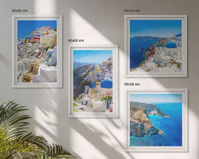 Políptico com moldura paisagem arquitetônica de Oia em Santorini na Grécia