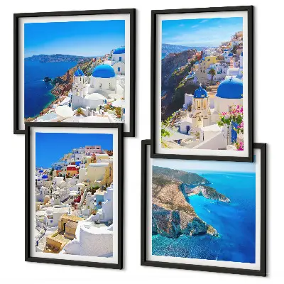 Políptico com moldura paisagem arquitetônica de Oia em Santorini na Grécia