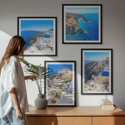 Políptico com moldura paisagem arquitetônica de Oia em Santorini na Grécia