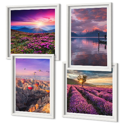 Composição de quadros Pôr do sol nos campos de lavanda