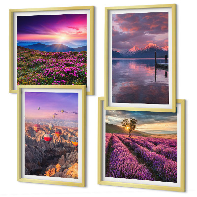 Composição de quadros Pôr do sol nos campos de lavanda