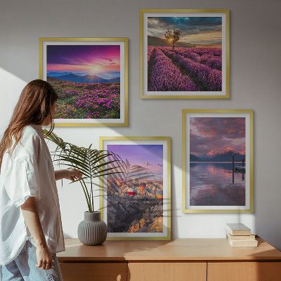 Composição de quadros Pôr do sol nos campos de lavanda