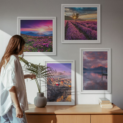 Composição de quadros Pôr do sol nos campos de lavanda