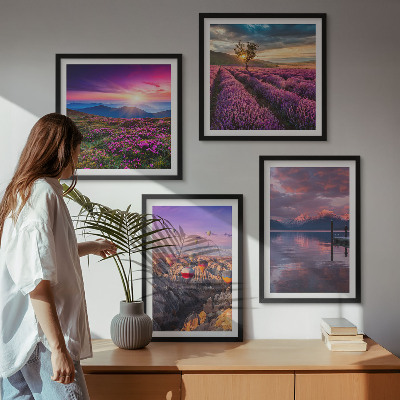 Composição de quadros Pôr do sol nos campos de lavanda