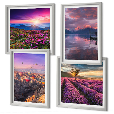 Composição de quadros Pôr do sol nos campos de lavanda