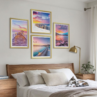 Conjunto de 4 quadros com moldura Paisagem de inverno da montanha do píer