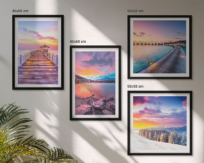 Conjunto de 4 quadros com moldura Paisagem de inverno da montanha do píer