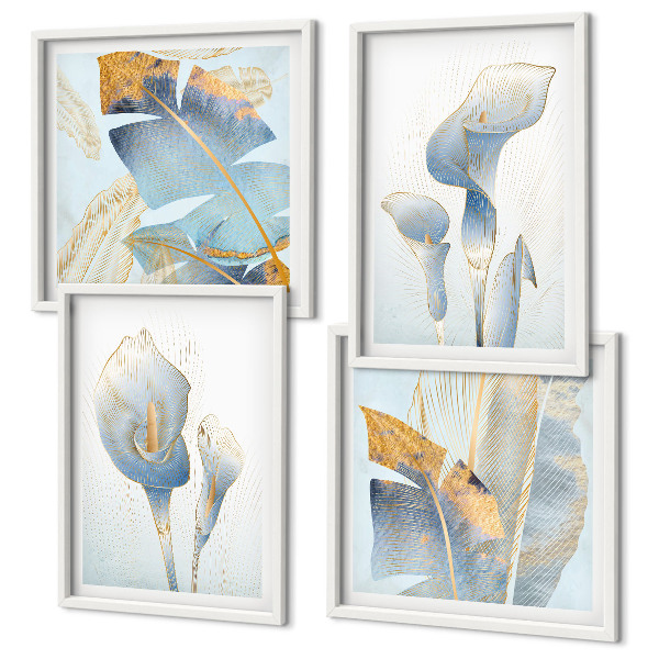 Composição de quadros Flores azuis no fundo