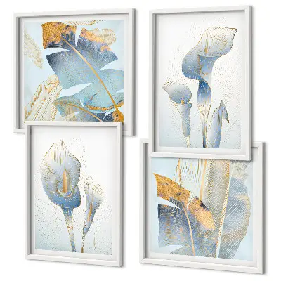 Conjunto de quadros flores azuis com fundo