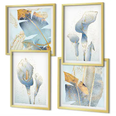 Conjunto de quadros flores azuis com fundo