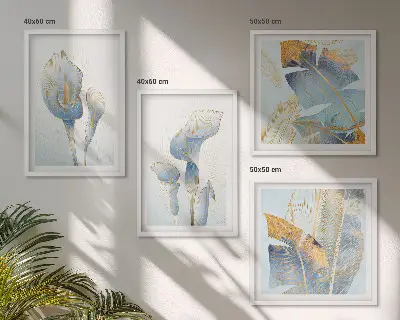 Conjunto de quadros flores azuis com fundo