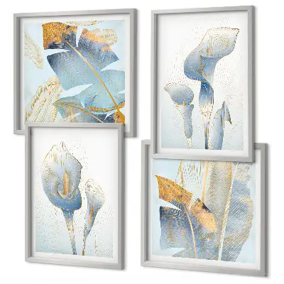 Conjunto de quadros flores azuis com fundo