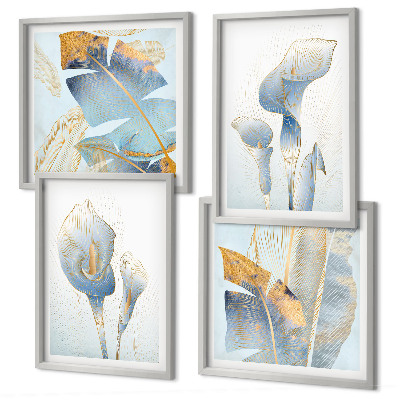 Composição de quadros Flores azuis no fundo