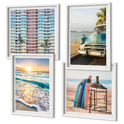 Conjunto de 4 quadros com moldura Vistas do pôr do sol em Miami