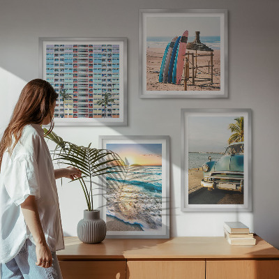 Conjunto de 4 quadros com moldura Vistas do pôr do sol em Miami