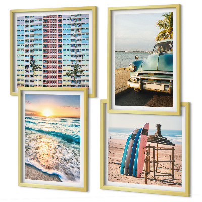 Conjunto de 4 quadros com moldura Vistas do pôr do sol em Miami
