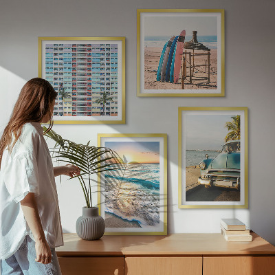 Conjunto de 4 quadros com moldura Vistas do pôr do sol em Miami
