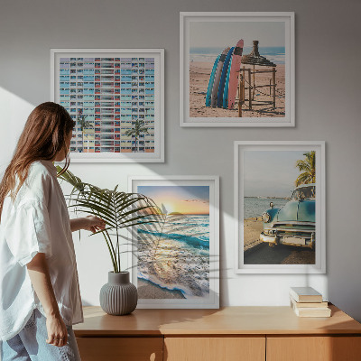 Conjunto de 4 quadros com moldura Vistas do pôr do sol em Miami
